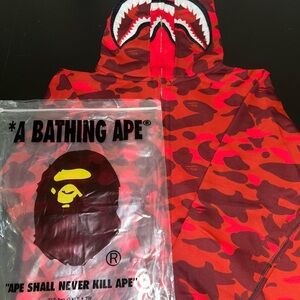 A Bathing Ape Red Camo Shark Hoodie size L
